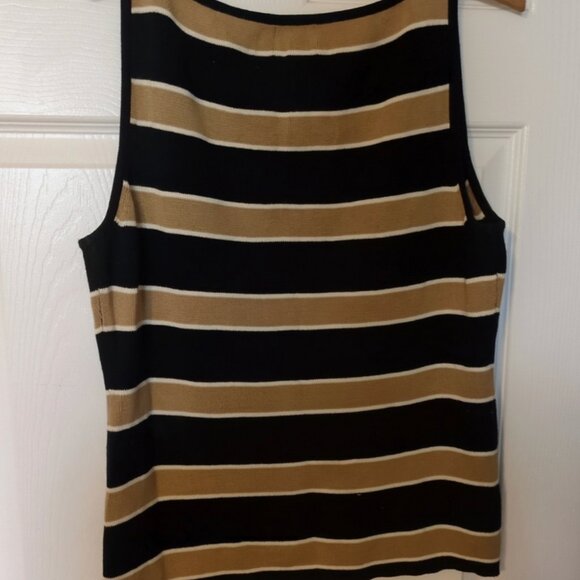INC 100% cotton stripe sleeveless tank top xl black tan sweater top - Picture 2 of 3